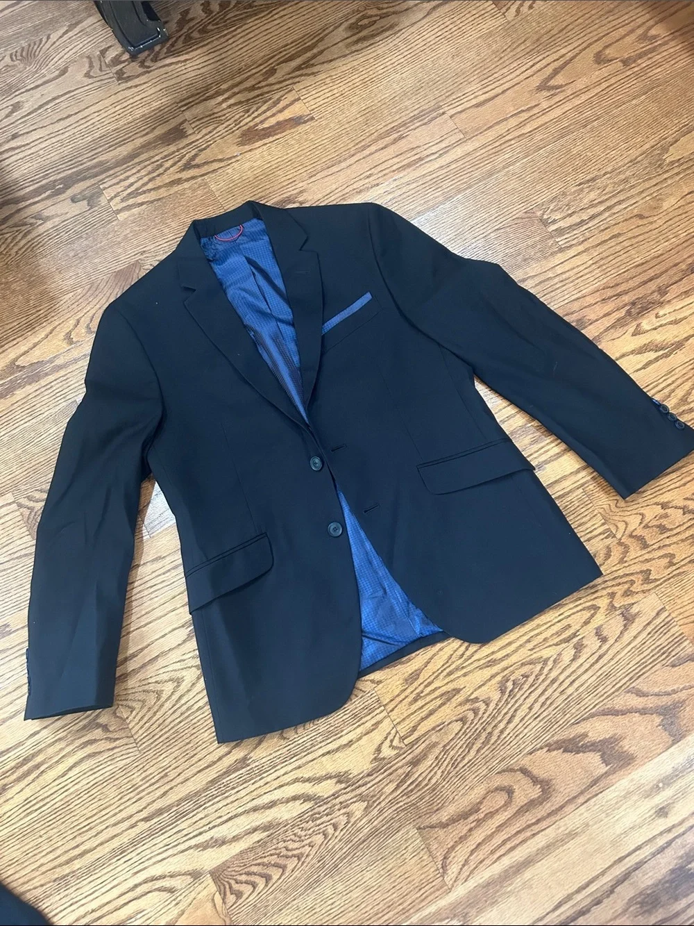 Men's Black Two-Button Blazer with Blue Lining